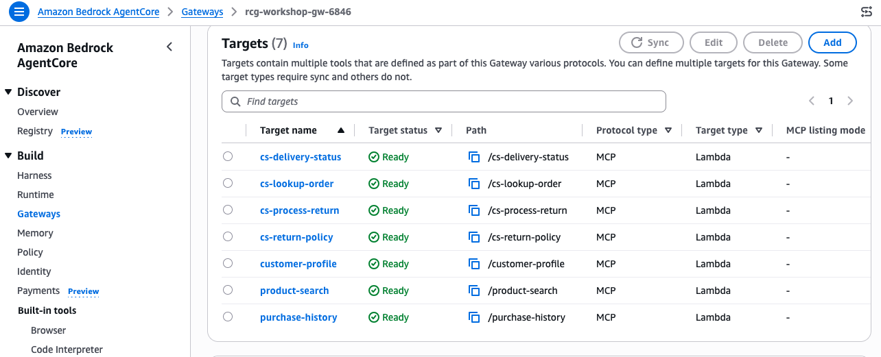 Gateway Targets 목록