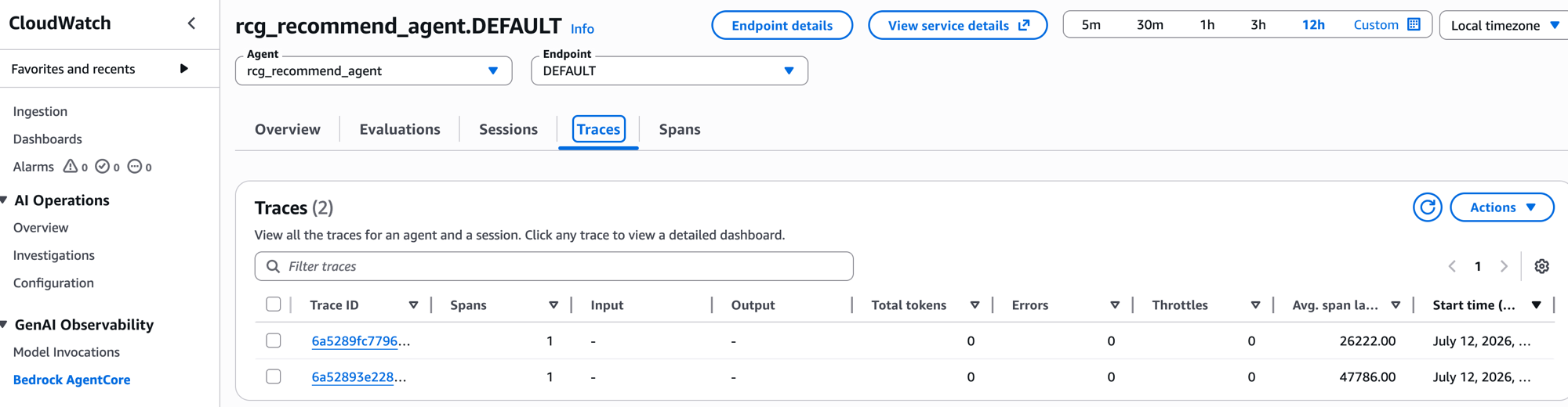 GenAI Dashboard Traces